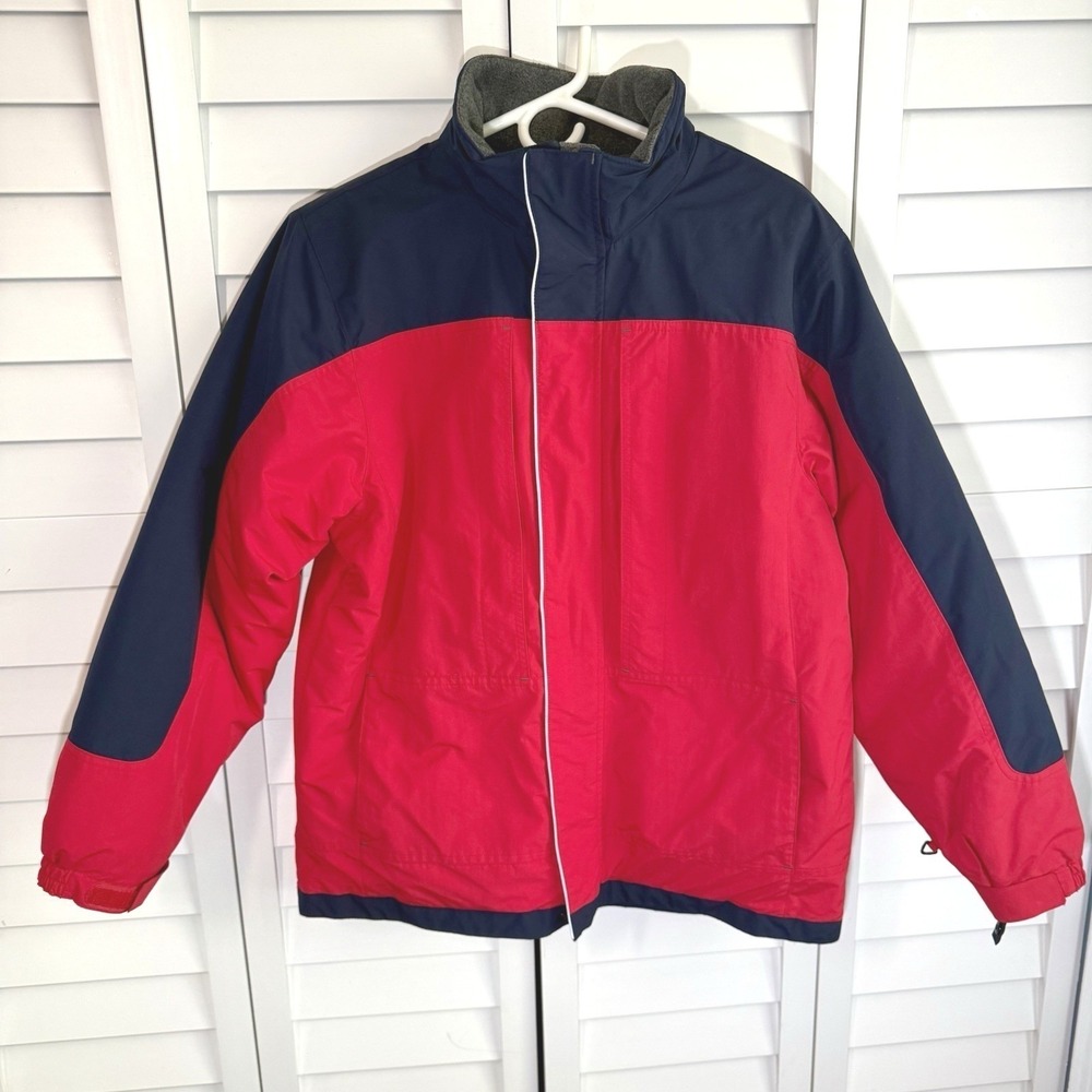 Lands‎ End Squall Winter Jacket Kids L 14-16 Red Navy Fleece Insulated Coat
